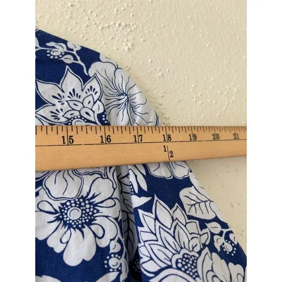 Vintage Simply Basic Blue & White Floral Cotton Midi Dress With Pockets L - Picture 6 of 13